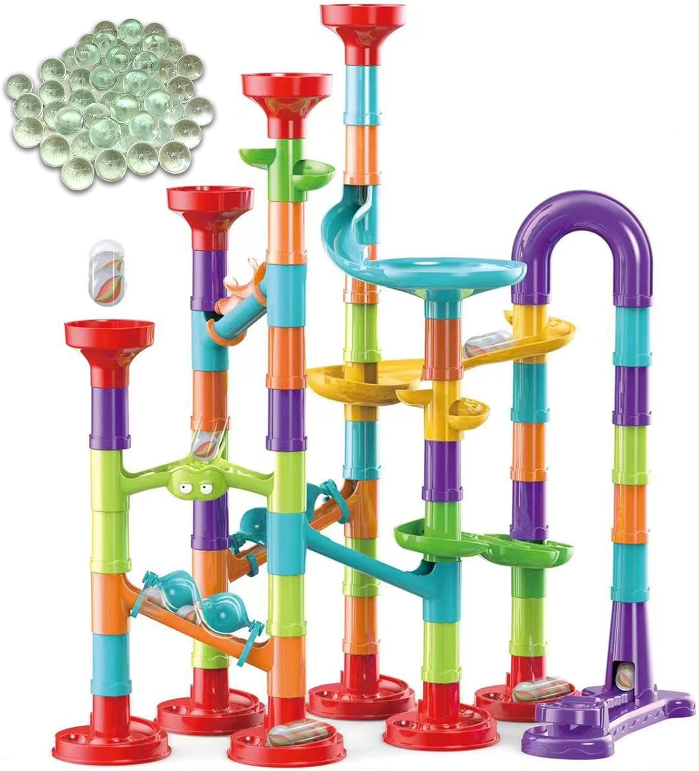 50 PCS Marble Toy Premium Set,STEM Educational Building Block Toy,Marble Track Race Set with 15 Glass Marbles for Boys & Girls,Construction Building Blocks Toys for Kids