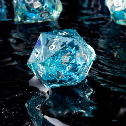 YEMEKO Beholder'S Eye D20 Dice Dragon Eye DND 22MM Single with Resin Sharp Edge 20 Sided D&D Handmade Polyhedral for Dungeons and Dragons, RPG, Roleplaying Games MTG Table Games(Blue Gold)