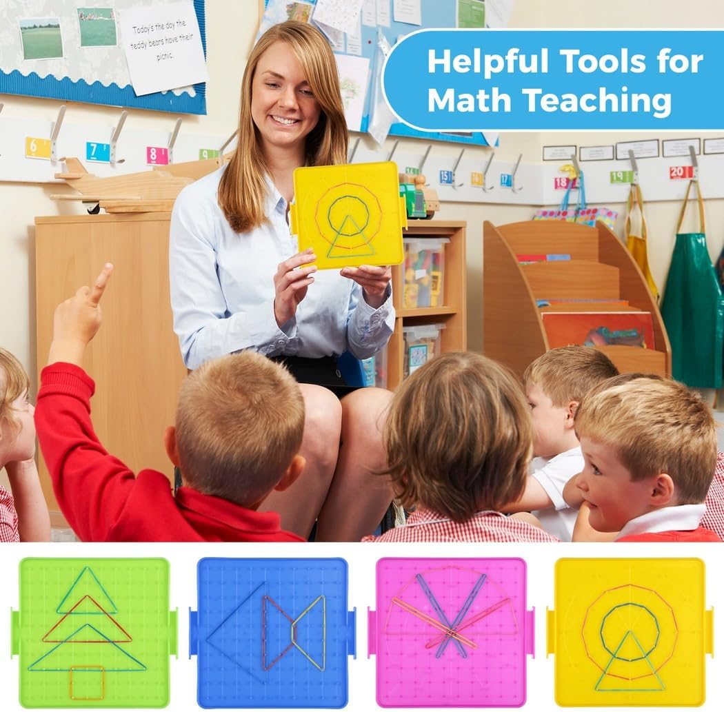 Educational Geoboard Set for Kids – 16 Boards & 160 Rubber Bands for Shape Learning
