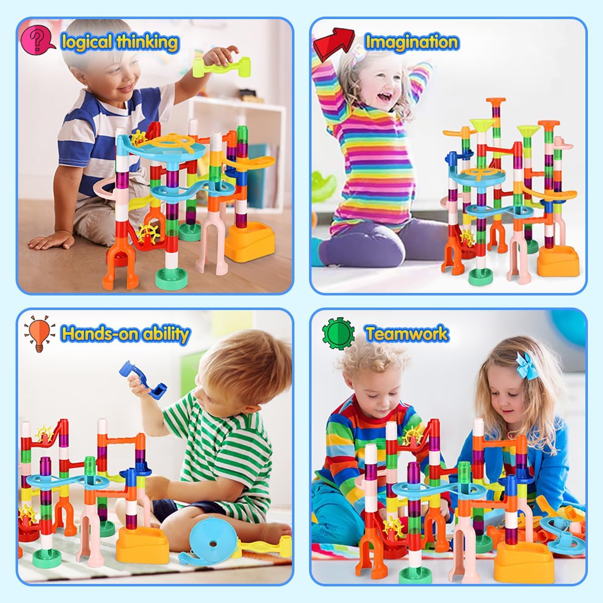 MaxTronic Marble Run Toy, 110pcs Marble Maze Kit STEM Educational Learning Toy for Kids, Mable Race Construction Railway Building Blocks with 60 Marbles Birthday Gift for Boys Girls 3-12 Years Old