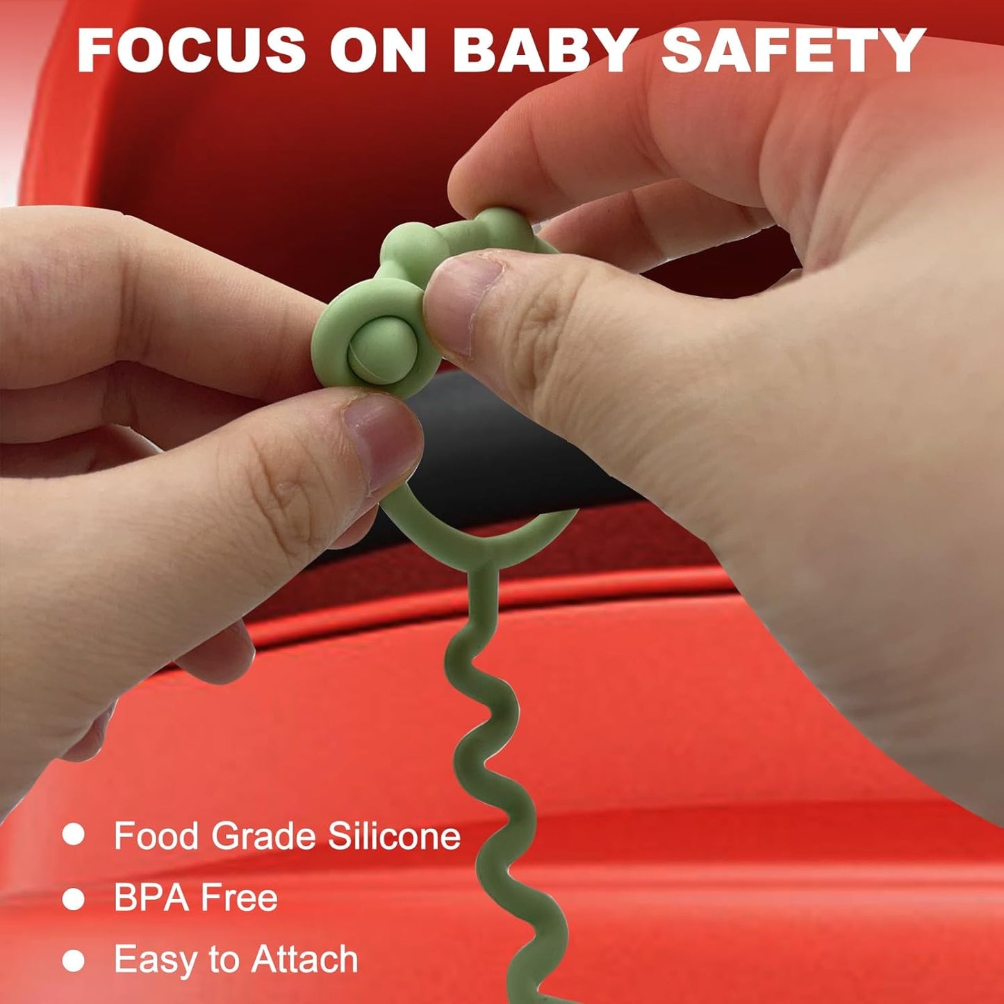 Silicone Toy Straps for Baby, Toy Safety Straps for Stroller High Chair - BPA Free (Red Yellow Orange)