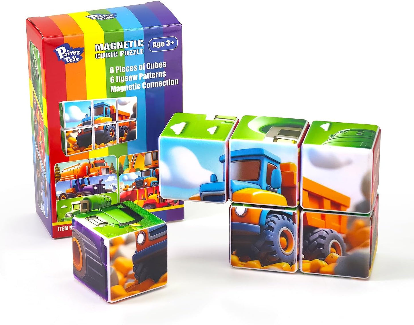 Pairez Toys 3D Magnetic Cubic Jigsaw Puzzle Toys for Toddlers, Large Building Blocks Cubes 1.65 Inches, Sensory & Montessori Toys for Kids 3-5