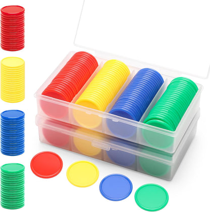 Luxiv 200Pcs Plastic Learning Counters with Storage Box, 4 Colors Bingo Chips 1 Inches Poker Chips Educational Counting Math Counters Manipulatives Round Game Chips Plastic Counters