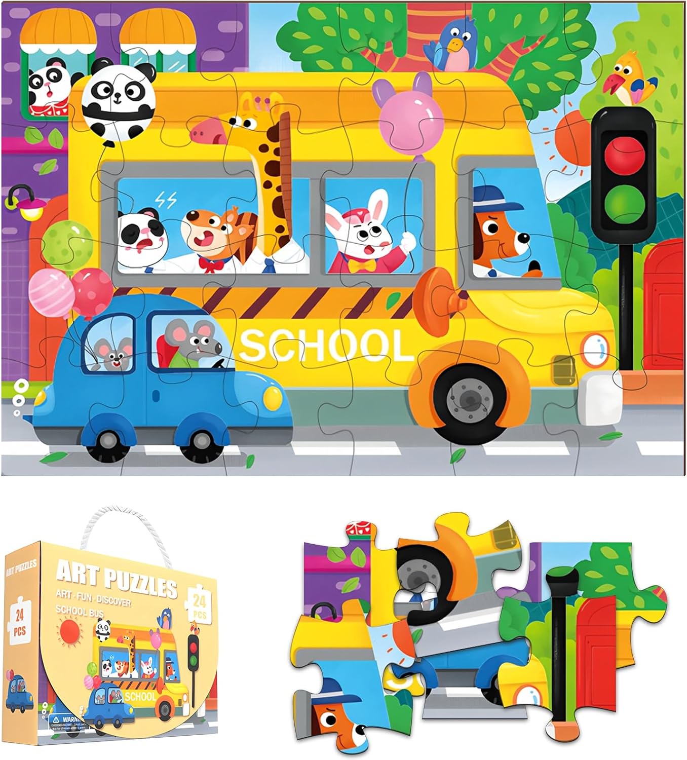 Jumbo Floor Puzzle for Kids, Large Jigsaw Puzzles 24 Piece for Kids Ages 3-5,Preschool Learning & Education Toys, Gifts for 4-8 Year Old Boys and Girls (Jungle Animals)