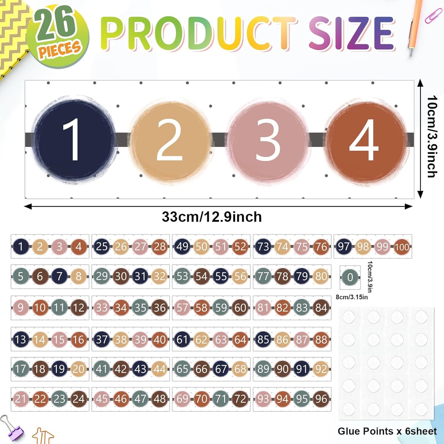 Number Line Bulletin Board Border,0-100 Number Line for Classroom Wall Decor,Math Bulletin Board Border Classroom Decoration