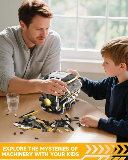 Karei V8 Engine Building Set, V8 Engine Model Kit That Run with Manual & Electric Dual Working Modes, V8 Building Motor Kit Runs 2 Directions and 2 Speeds, STEM Toys Gifts for 14+ and Adult (1065 PCS)
