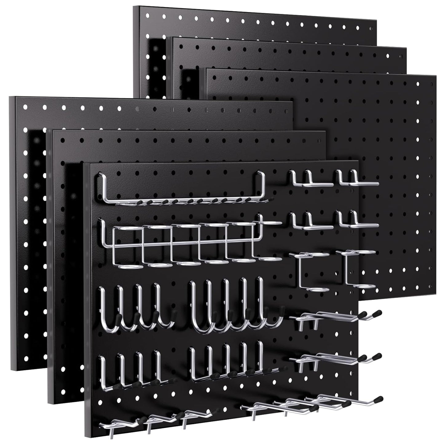 INCLY 70PCS Pegboard Wall Organizer, 4PCS Metal Peg Board Panels with 66PCS 1/4" Pegboard Hooks Accessories Kit, Black Peg Board for Walls Home, Garage Tool Storage, Workbench Organization