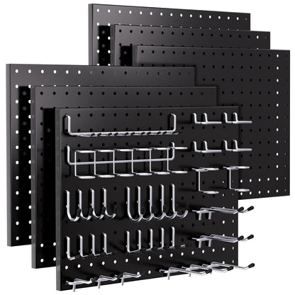 INCLY 70PCS Pegboard Wall Organizer, 4PCS Metal Peg Board Panels with 66PCS 1/4" Pegboard Hooks Accessories Kit, Black Peg Board for Walls Home, Garage Tool Storage, Workbench Organization