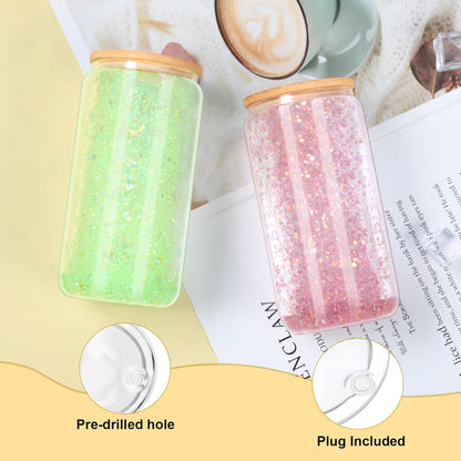 16 Oz Snow Globe Tumbler, 8 Pack Pre-Drilled Sublimation Glass Cup For Glitter Snow Globe Diy, Double Wall Sublimation Glass Tumbler