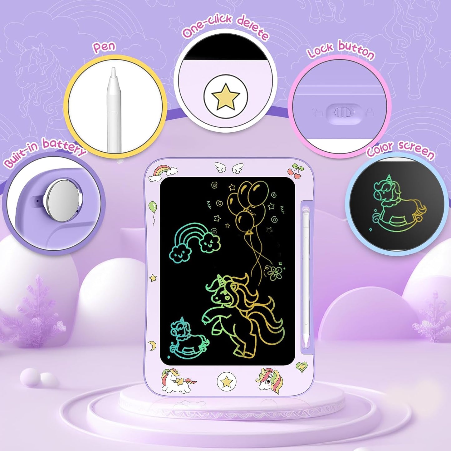 Genialba LCD Writing Tablet for Kids, Colorful Screen Drawing Board for 3-7 Year Old Boys & Girls - Educational Toys for Birthday & Christmas (Penguin)