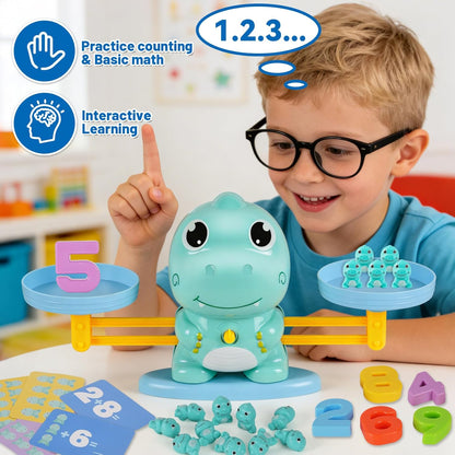 Dinosaur Math Balance Toy for Kids Ages 3-7, Montessori Number Blocks Learning & Educational Dinosaur Toys for Kids 3-5 and Math Games for Kids 5-7,Ideal Gift for Kids (Basic Blue)