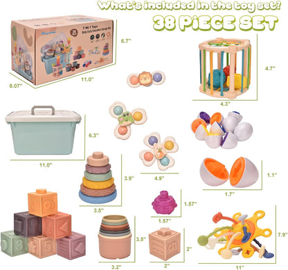 Baby Toys 6 to 12 Months 7 in 1 Montessori Teething Toys Sorting Sensory Educational Learning Gift for Toddlers Aged 1-3