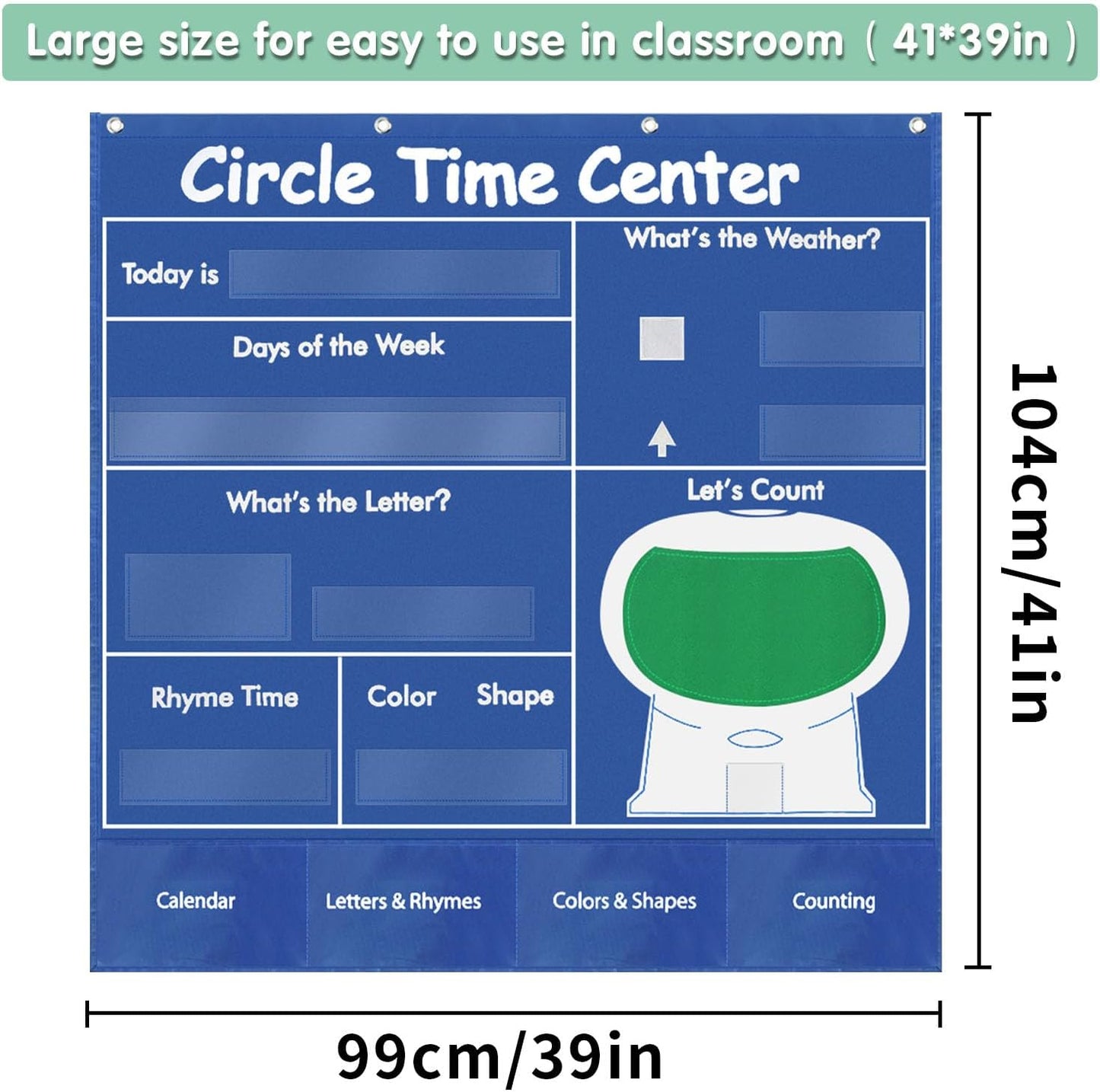 Circle Time Learning Center Pocket Chart for Classroom, Dry Erase Alphabet & Number Flash Cards, Write ABC Letter Tracing Writing Practice Games for Kids, Learning Weather Counting Color Shape