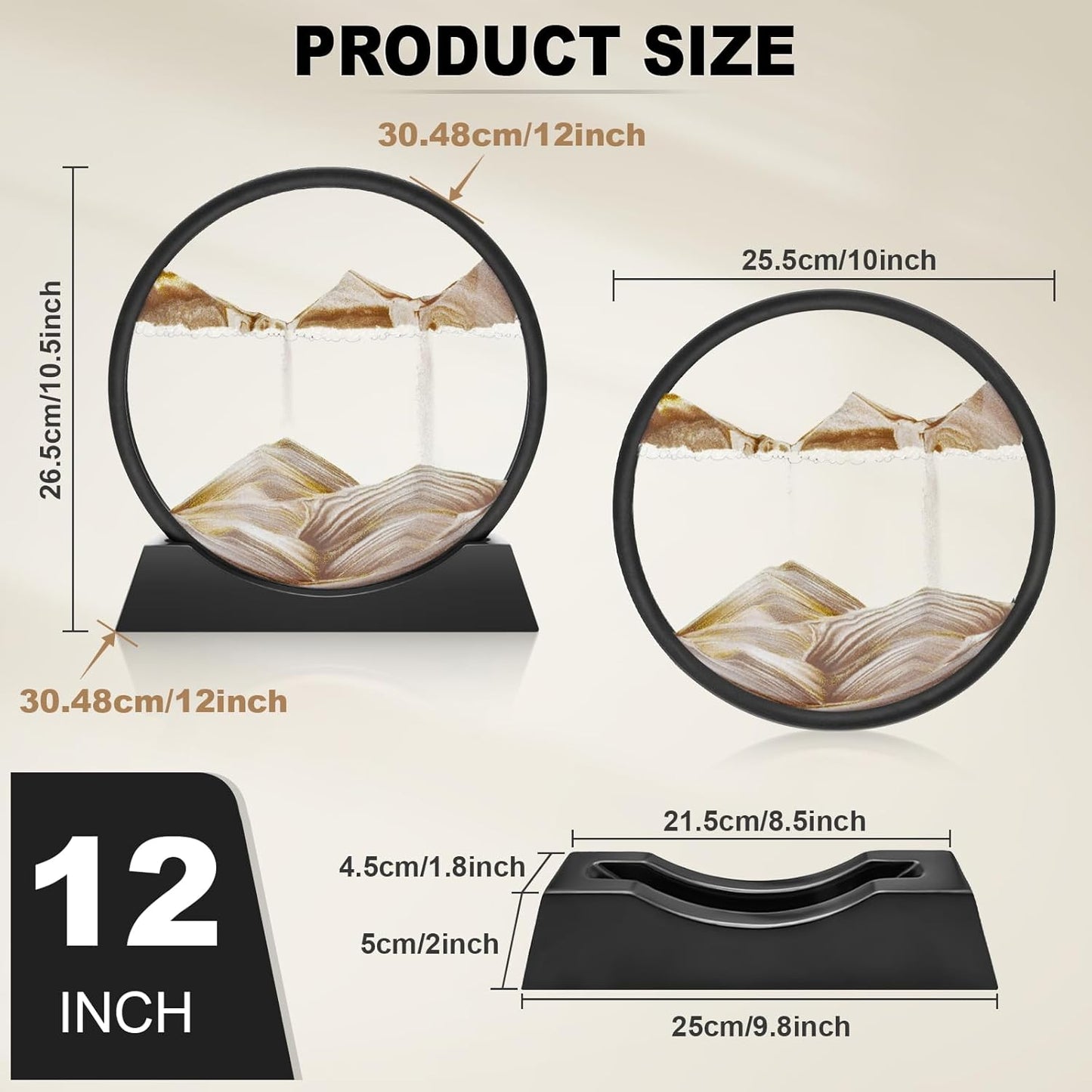 Wai Danie Moving Sand Art Picture 3D Hourglass Deep Sea Sandscape Liquid Motion Display Painting Flowing Sand Frame Relaxing Desktop Home Office Work Decor (Black, 12 Inches)
