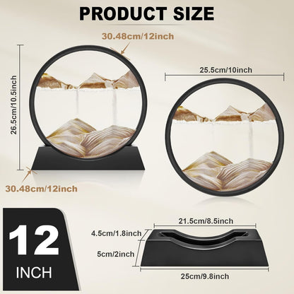 Wai Danie Moving Sand Art Picture 3D Hourglass Deep Sea Sandscape Liquid Motion Display Painting Flowing Sand Frame Relaxing Desktop Home Office Work Decor (Black, 12 Inches)