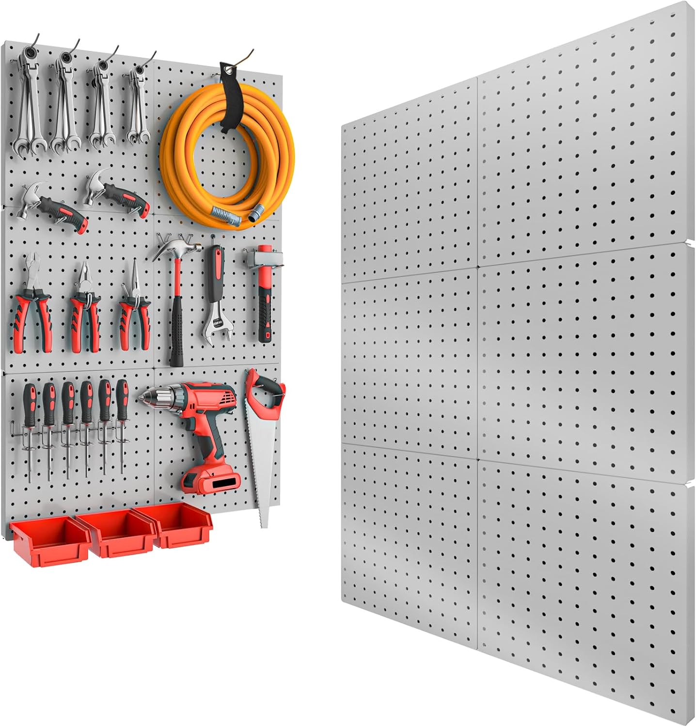 Peg Board, 4PCS Metal Pegboard Wall Organizer. Heavy Duty Pegboard, Peg Boards, Pegboard for Walls, White Pegboard for Garage Craft Room Workbench Office Kitchen Tool Organization, 12"*12"