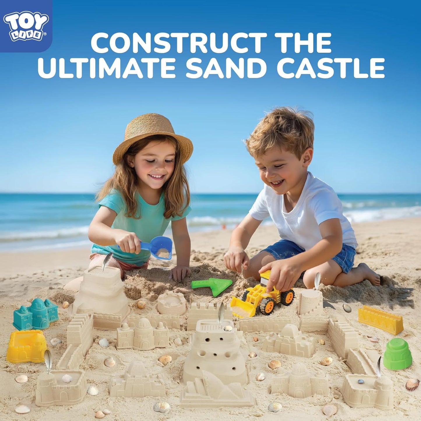 TOY Life 30 Pcs Dinosaur Fossil Beach Toys for Kids Ages 4-8 Collapsible Sand Toys with Dinosaur Toys Silicone Bucket Shovels & Dino Digging Building Kit Molds, Sandbox Toy for Summer, Travel