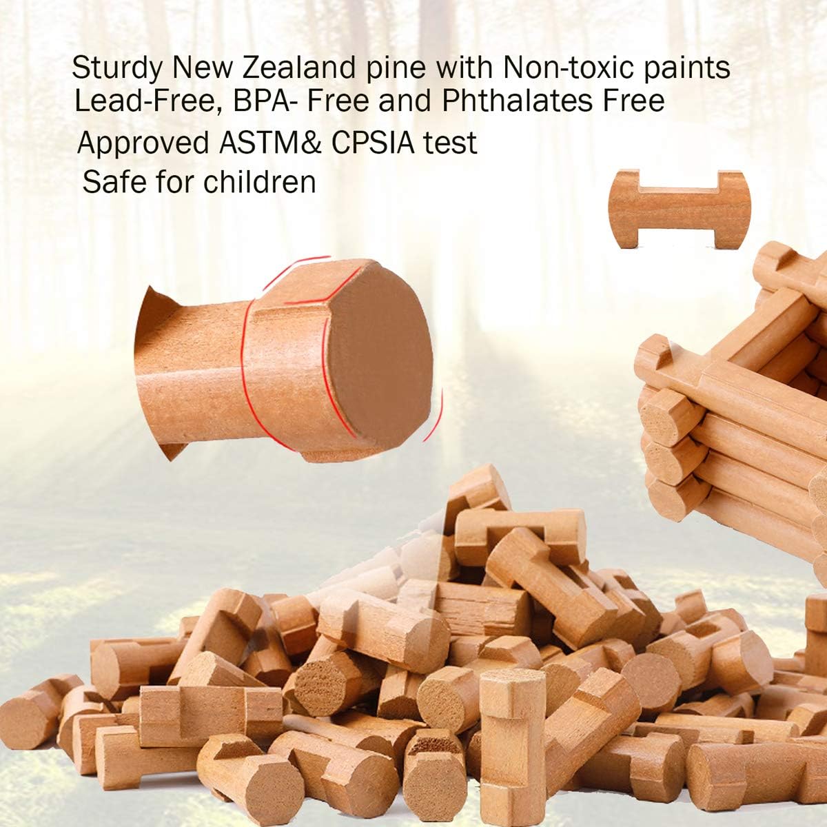 Joqutoys 90 Pcs Wood Building Blocks Toy for Toddlers, Classic Wooden Cabin Log Set Preschool Education Toy, Creative Construction Engineering Educational Toys for 3 4 5 6 Years Boys