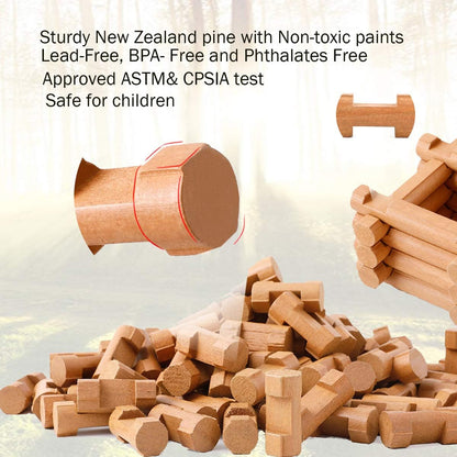 Joqutoys 90 Pcs Wood Building Blocks Toy for Toddlers, Classic Wooden Cabin Log Set Preschool Education Toy, Creative Construction Engineering Educational Toys for 3 4 5 6 Years Boys