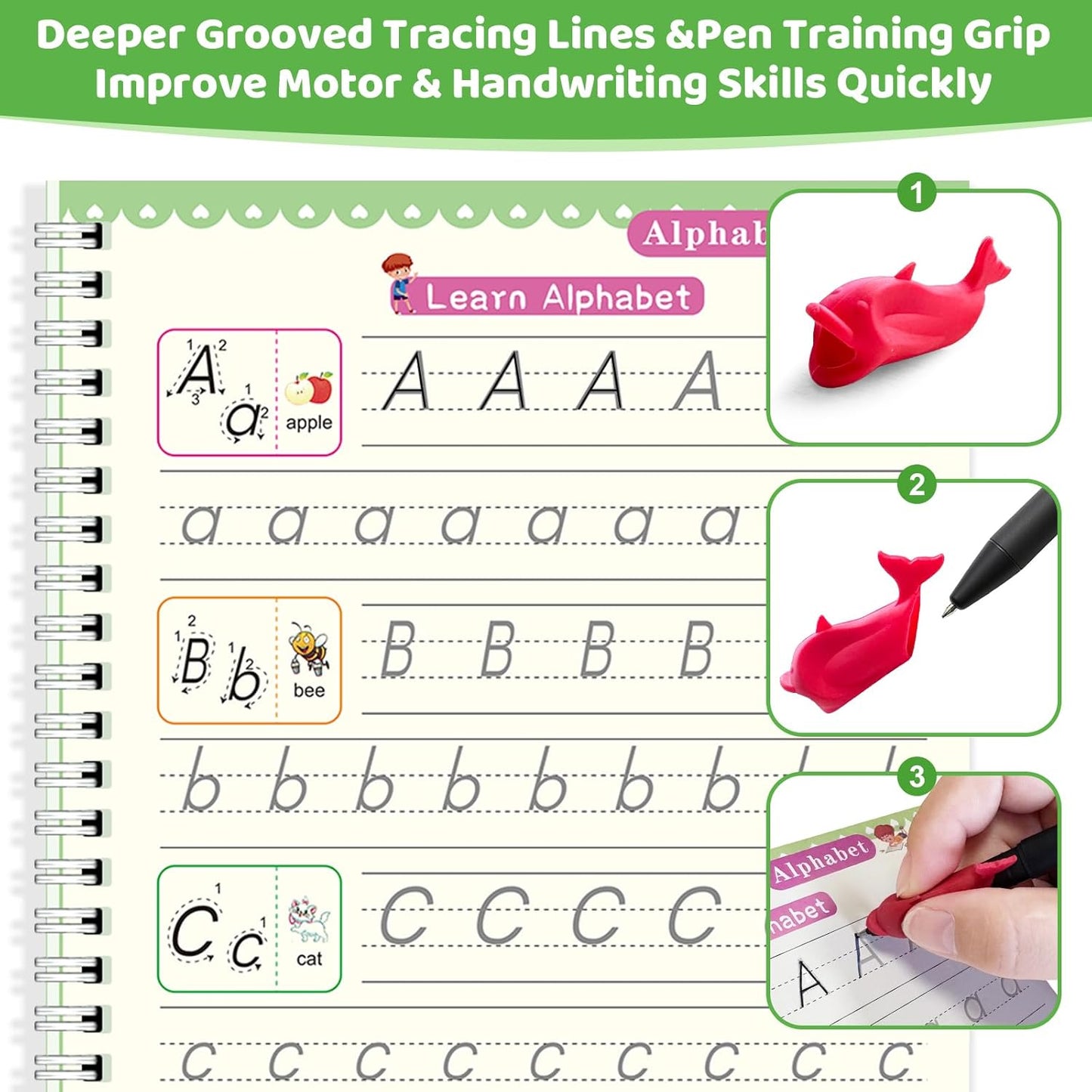 Magic Grooved Writing Practice Books for Kids 3-8, Reusable Grooved Handwriting Books-Letters Numbers Math Painting-Preschool Learning Activities-Birthday Gifts for 3 4 5 6 7 8 Years Old