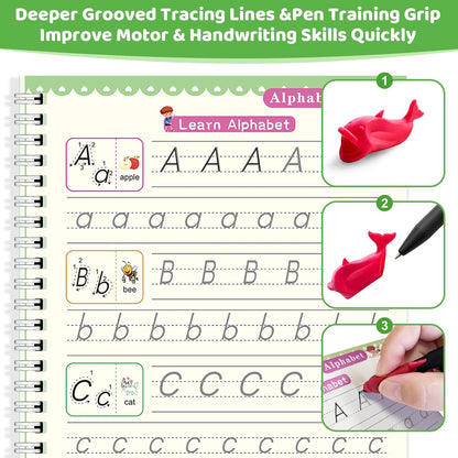 Magic Grooved Writing Practice Books for Kids 3-8, Reusable Grooved Handwriting Books-Letters Numbers Math Painting-Preschool Learning Activities-Birthday Gifts for 3 4 5 6 7 8 Years Old