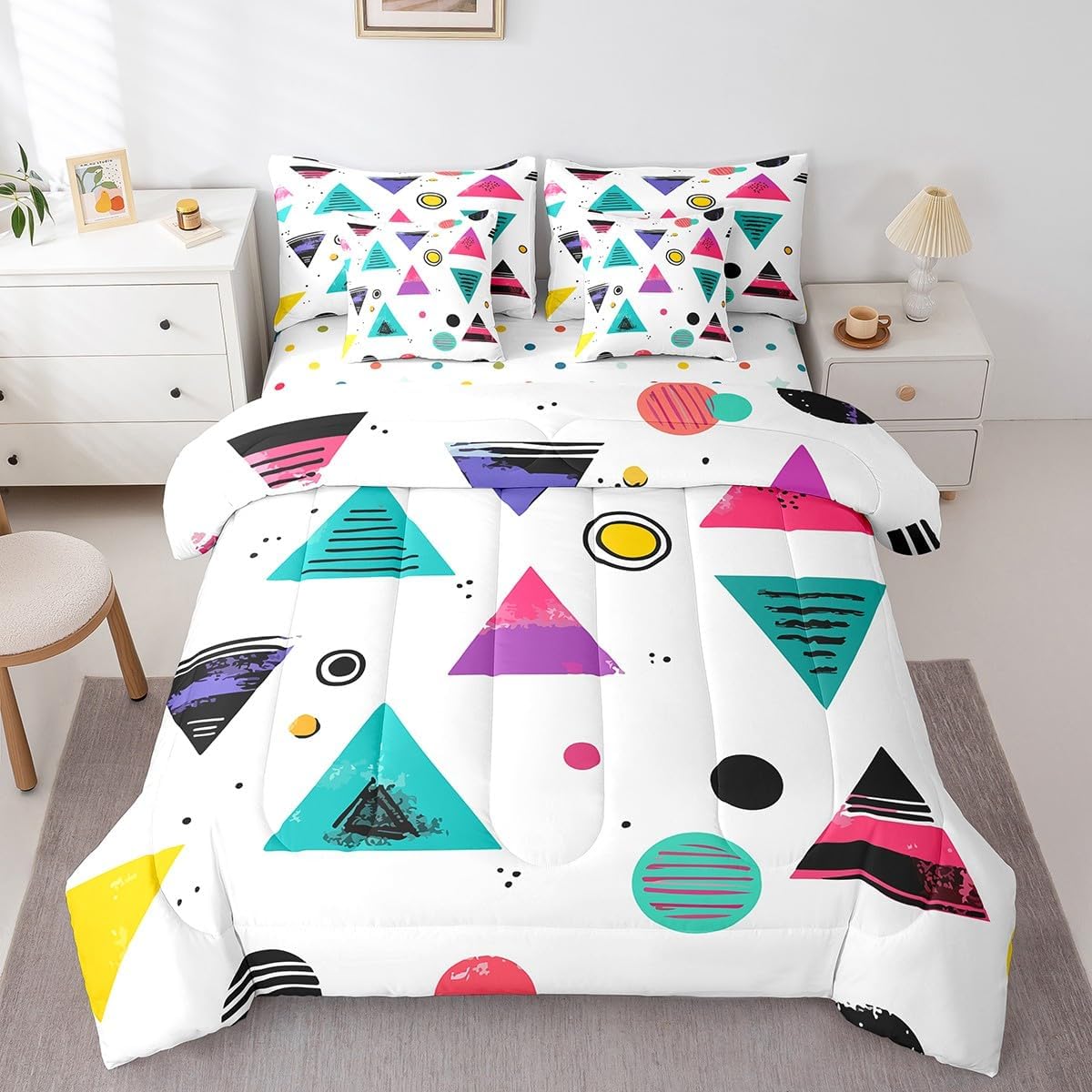 Erosebridal Chemical Equation Bed in a Bag Queen Comforter Set 7 Piece,Chemistry Bedding Sets Science Students Learning Gift Sheet Set with Comforter,Molecular Formula Education Bed Set - Colors A