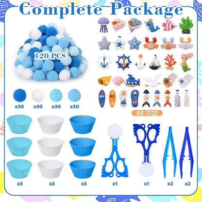 Sanixn 152 Pcs Space Sensory Bin Fillers Outer Space Fine Motor Skills Astronauts Sensory Bin Item Pompoms Cups Tweezers Scissor Clips for Preschool Education Activities Sorting Counting(Space)