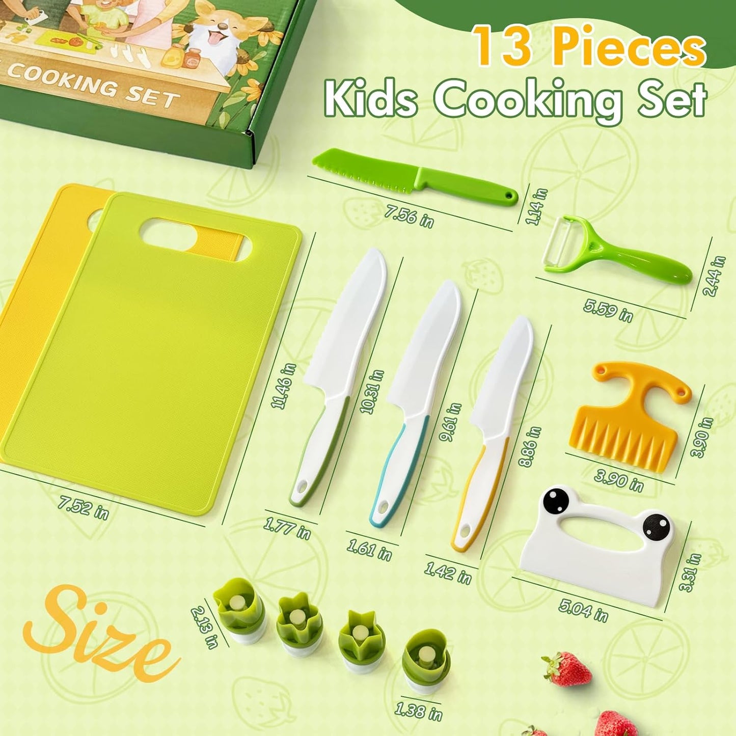 Chanking 13 Pieces Kids Safe Knife Set for Real Cooking Child-Friendly Plastic Chef Tools Montessori Kitchen Toys for Toddlers Birthday Gifts for Boys and Girls Ages 4+ (A)