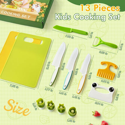 Chanking 13 Pieces Kids Safe Knife Set for Real Cooking Child-Friendly Plastic Chef Tools Montessori Kitchen Toys for Toddlers Birthday Gifts for Boys and Girls Ages 4+ (A)