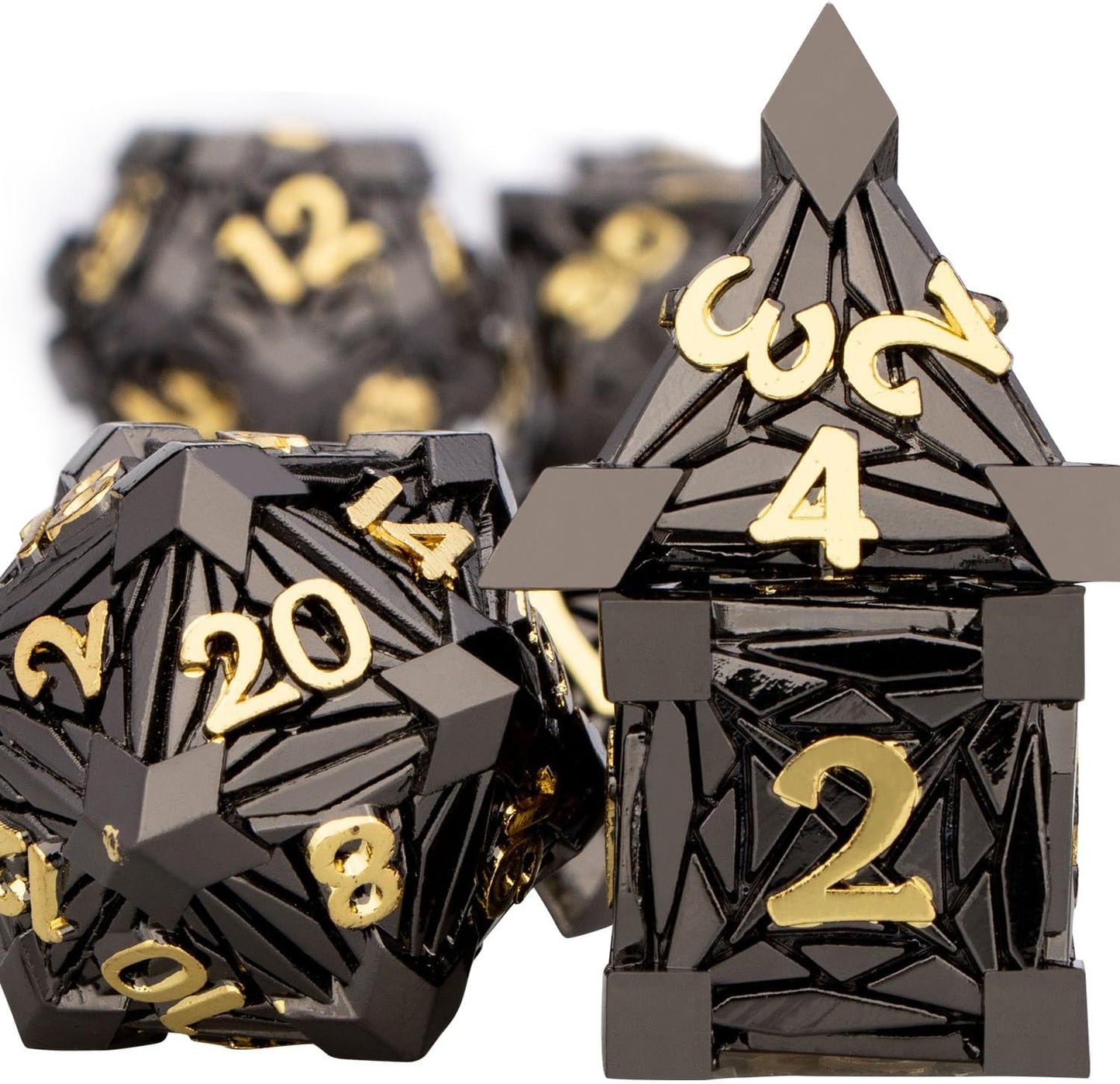 7PCS Metal DND Dice Set with Box, Debris RPG Blue White D and D Dice for D&D Tabletop Games Role Playing Game Polyhedral Dice Set D20 D12 D10 D8 D6 D4