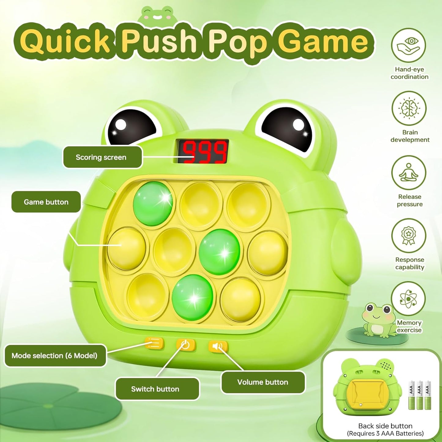Narotood Quick Push Pop Game - Light Up Bubble Fidget Toy for Kids & Adults, Handheld Puzzle Game Sensory Toys, Great Gift for Christmas, Easter & Birthdays for Boys and Girls Ages 3-12 (Bear)