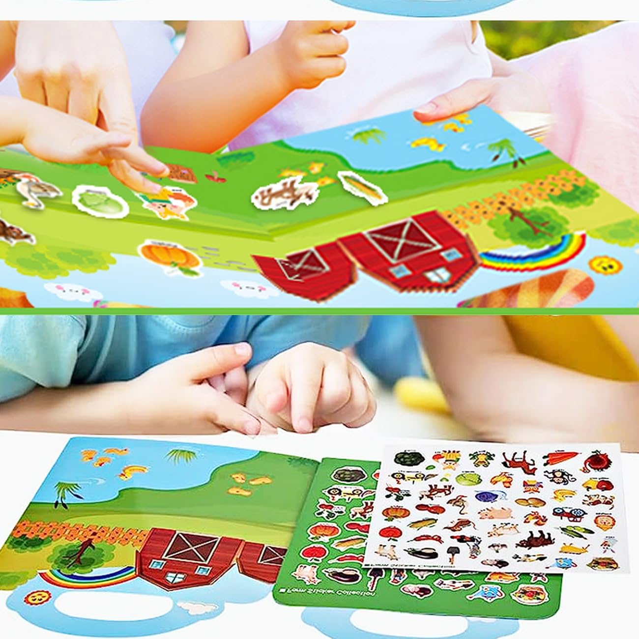 RUSON Reusable Sticker Book for Kids, 2 Sets Educational Learning Toys Travel Stickers Activity Books for Toddler Girls Boys Age 3+ Birthday Gifts - Vehicle & Dinosaur