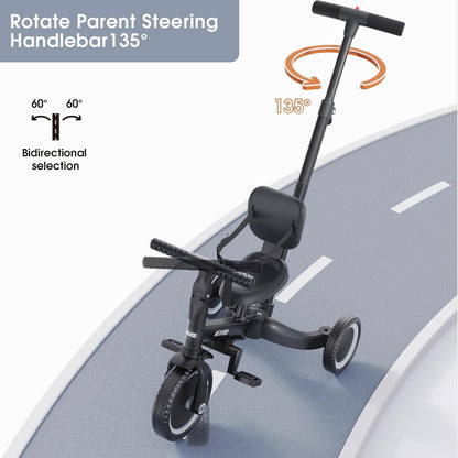 newyoo Toddler Tricycle with Push Handle for 1-3 Year Old, Toddler Bike, Birthday Gift and Toy for Boys and Girls, 5 in 1 Kids Trike, Balance Bike with Backrest and Safety Belt, Khaki, TR007