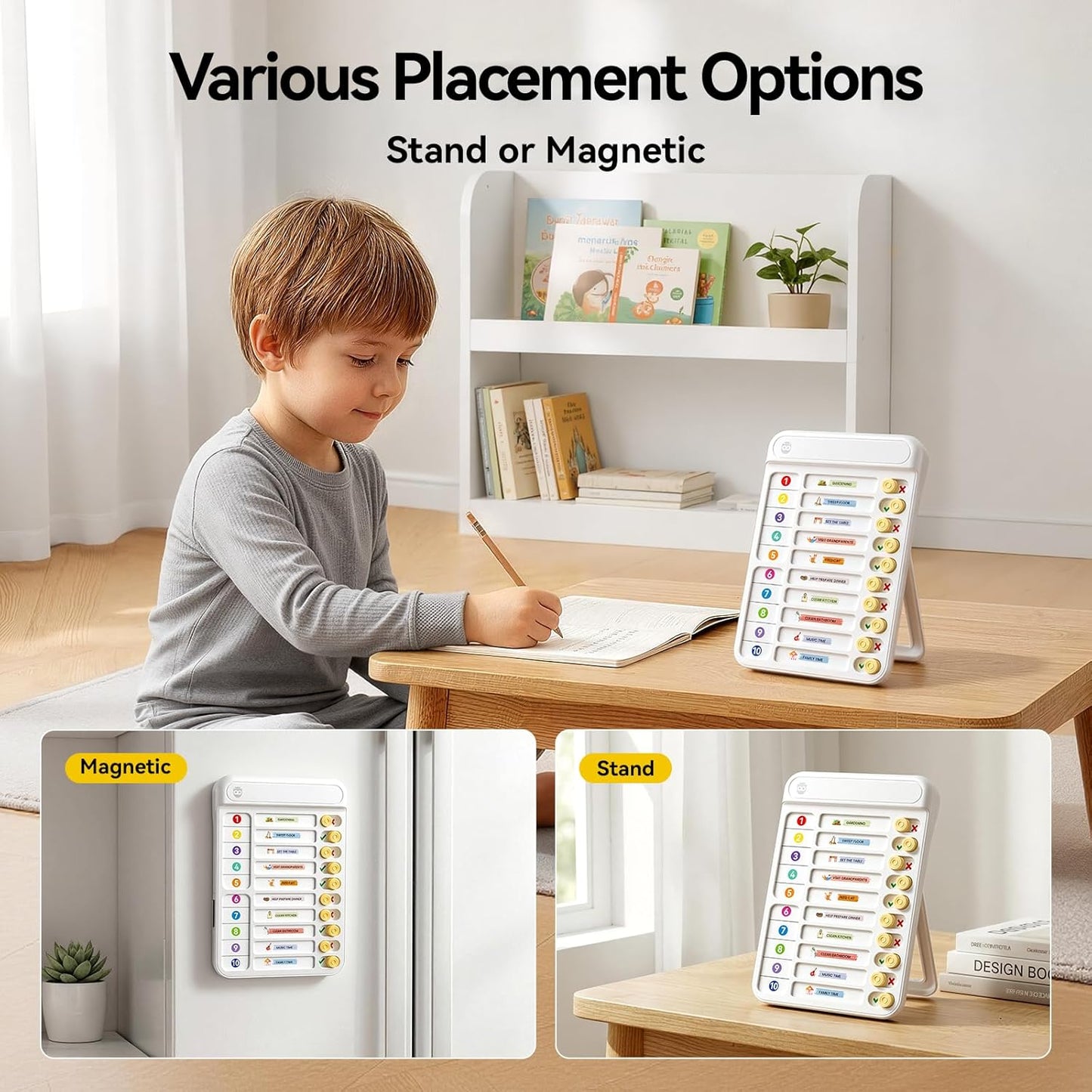Magnetic Chore Chart for Kids, ADHD Tools for Kids to Do List Checklist Task Board Routine Chart Visual Schedule for Fridge with 10 Sliders and Magnetic Marker - White