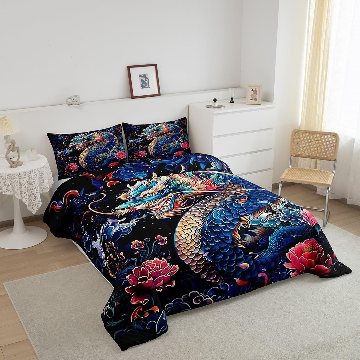 Castle Fairy Drum Kit Comforter Set,Musical Instruments Bedding Set for Kids Girls Women,Adults Rock Music Comforter,Neon Lighting Quilted Duvet Set Bedroom Collection Twin Size 2Pcs