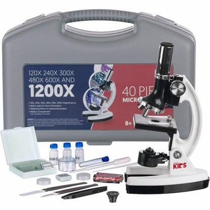AmScope M30-ABS-KT1-WM 120X-240X-300X-480X-600X-1200X Educational Metal Arm Kids Compound Microscope Kit + Book