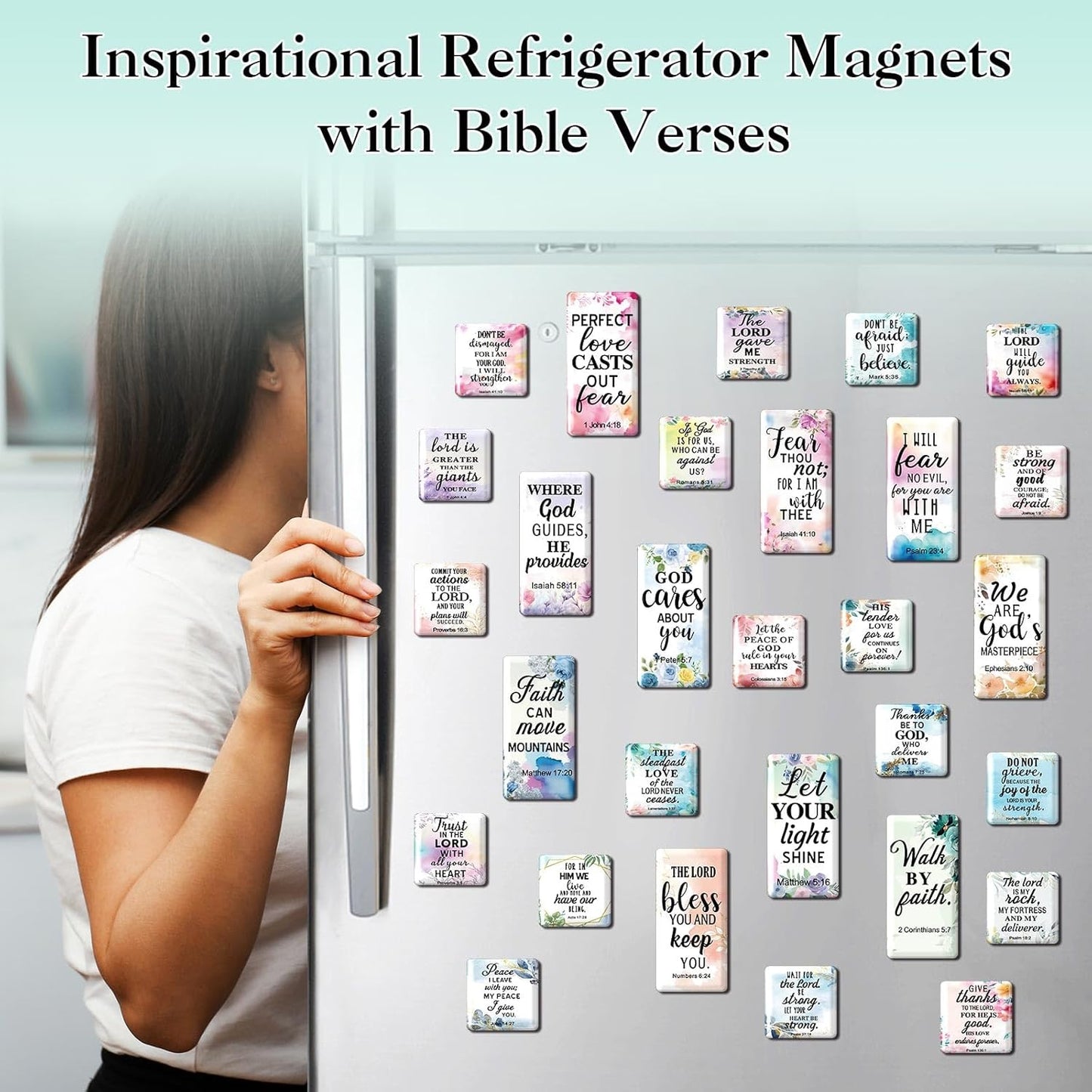 Blosssound 60 Pcs Inspirational Christian Magnets with Bible Verses Religious Refrigerator Magnet Motivational Quotes Fridge Scripture Positive Gifts for Home Office School Locker Decor(Scenery)