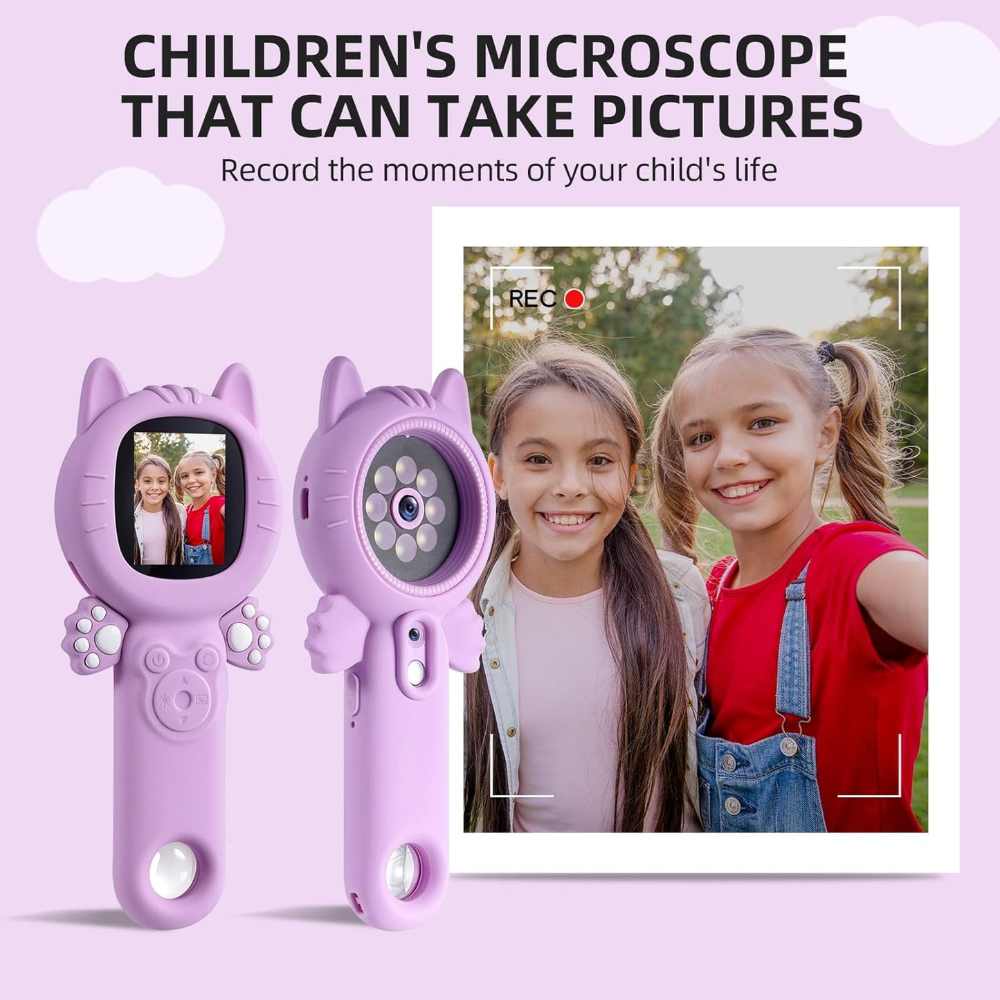 Kids Microscope – 500X Digital Pocket Handheld Microscope with Dual Cameras & Autofocus, STEM Educational Toy & Perfect Christmas Birthday Gift for Boys & Girls Ages 3 4 5 6 7 8 9 10(Pink)