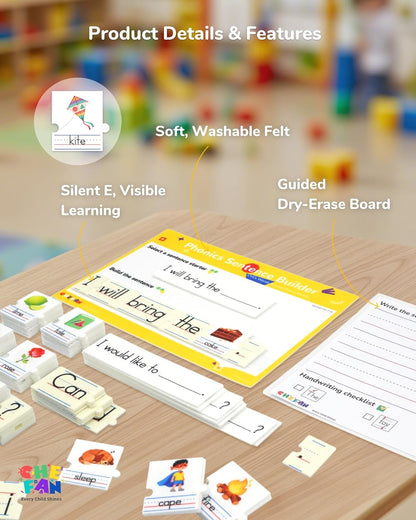CHEFAN Sentence Building for Kids, Phonics Sentence Builder, CVC Word Games for Kids, Sight Words Flash Cards, Learn to Read Handwriting Practice, Preschool Kindergarten Homeschool & Speech Therapy