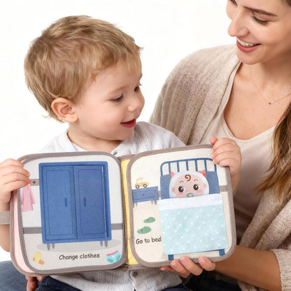 NewFamily Baby's Day Busy Book for Toddlers -MontessoriQuiet Book with 8 Daily Routines, Fine Motor & Life Skills.Screen-Free Travel Toy for Airplane & Car, Gifts for 2-4 YearOld Boys & Girls