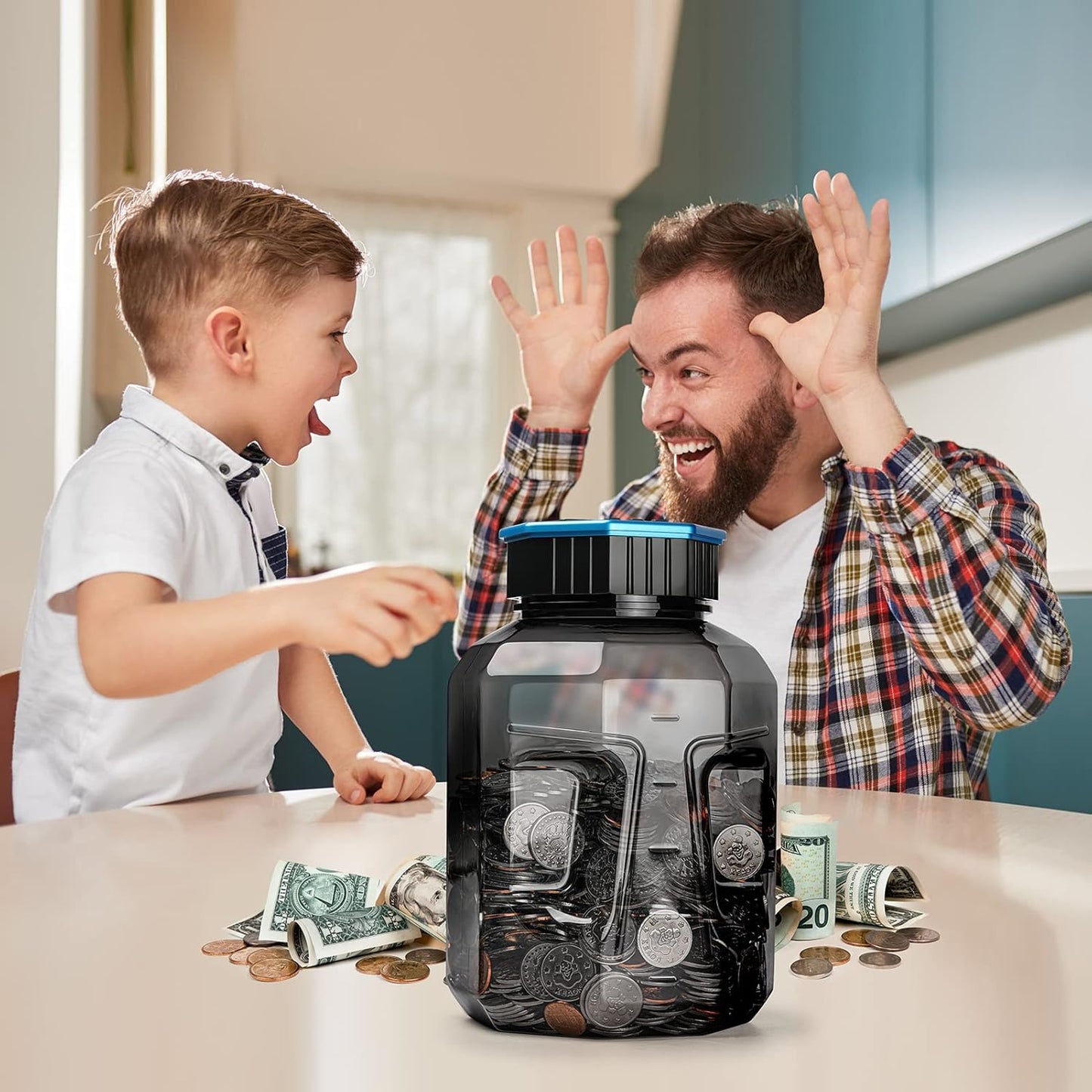 X-Large Piggy Bank for Adults Kids, Vcertcpl Digital Coin Counting Bank with LCD Counter, 2.4L Capacity, Great Coin Counter Bank Money Counting Jar with Total Amount Displayed (Silver, X-Large)