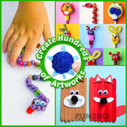 FUNZBO 2000Pcs+ Arts & Crafts Supplies Kits for Kids, DIY Craft Supplies for Toddlers Art Supply Tools Set Pipe Cleaners, Pom Poms and Feather, Birthday Gifts for Kid Girls Ages 4-8-12