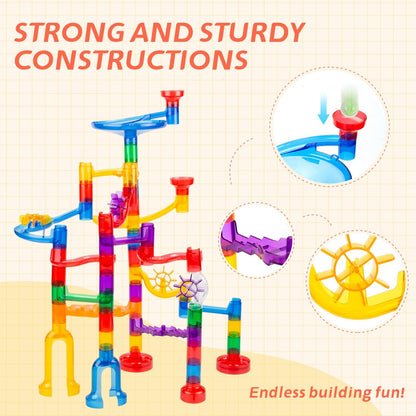 Marble Run Toy, 125pcs Marble Maze Kit STEM Educational Learning Toy for Kids, Construction Building Blocks Toys, Birthday Gift for Boys Girls 3-8（with 5 Glow in The Dark Glass Marbles）