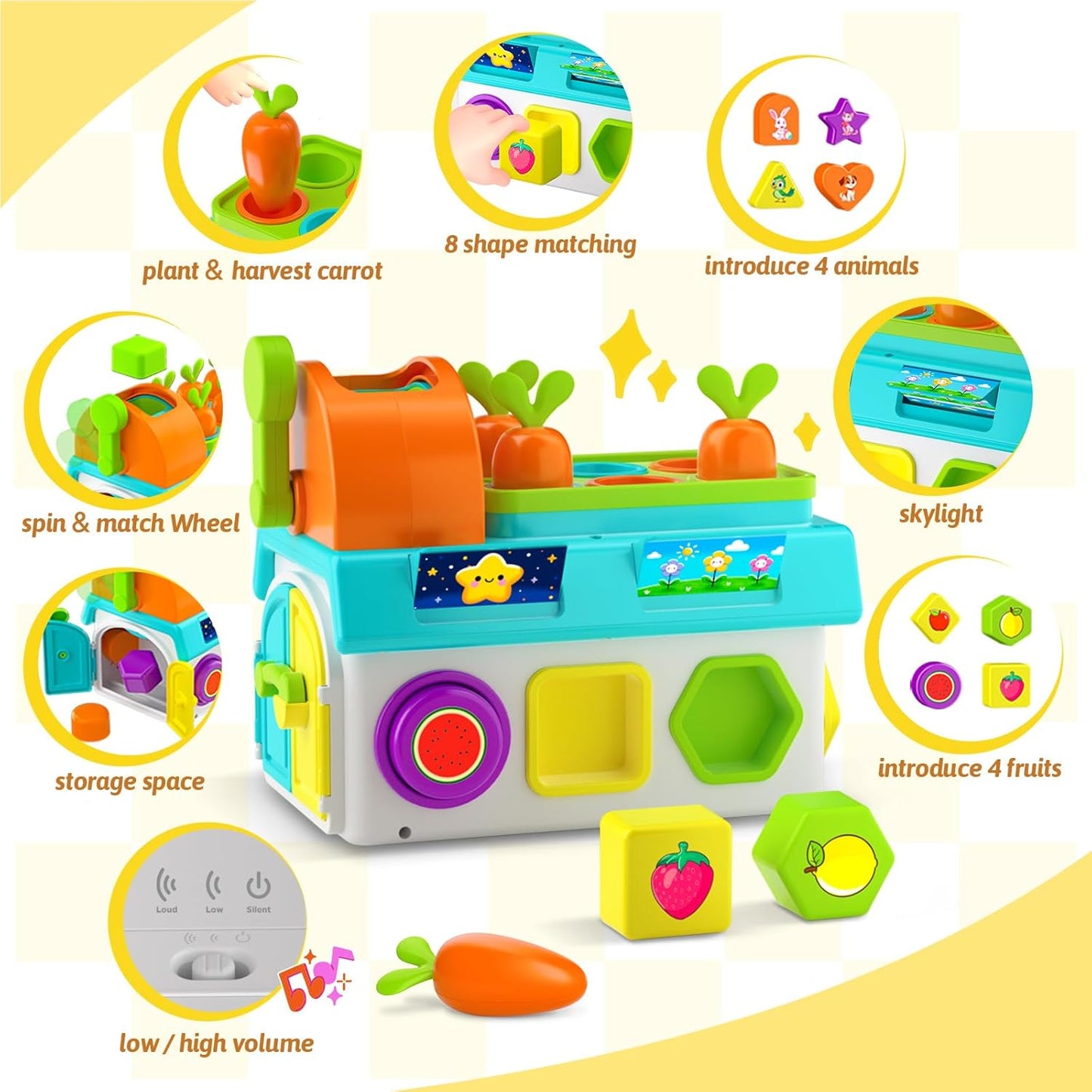Montessori Toys for 1-2 Year Old Boys Girls, 1st First Birthday Gift for One Year Old, Baby 12-18 Month Educational Shape Matching Game w/ Lights & Sound, Fine Motor Learning Toys for Toddlers 1-3