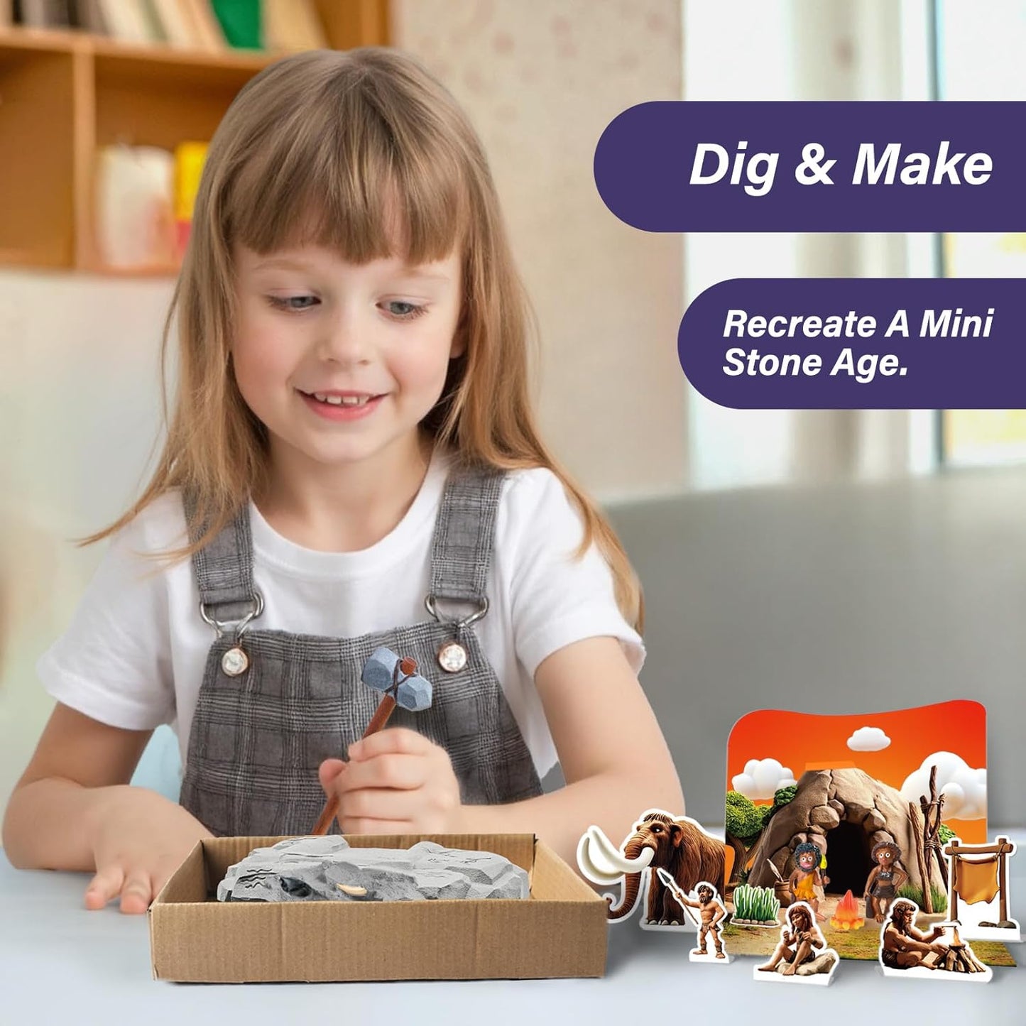 EDUMAN Stone Ages Fossil Dig Kit for Kids, Dig it Up Ancient Creatures Kit, Archaeology Kits with Mining Kit Tools, Educational Toys & Stem Toys for Kids Age 6 for Boys Girls
