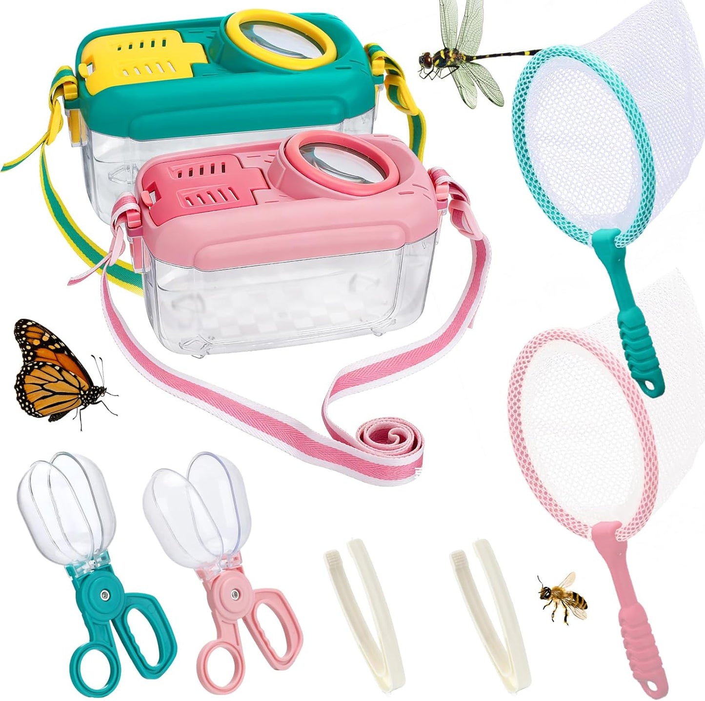 2Sets Bug Catcher for Kids - Sturdy Kids Bug Catching Kit Gifts with Collector Butterfly Net Tweezer, Bugs Habitat Outdoor Explorer Kit for Age 3 4 5 6 7 8, 8Pcs