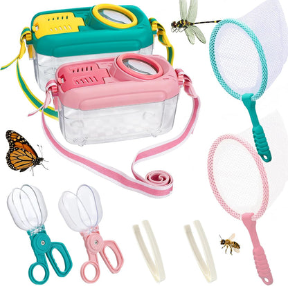 2Sets Bug Catcher for Kids - Sturdy Kids Bug Catching Kit Gifts with Collector Butterfly Net Tweezer, Bugs Habitat Outdoor Explorer Kit for Age 3 4 5 6 7 8, 8Pcs