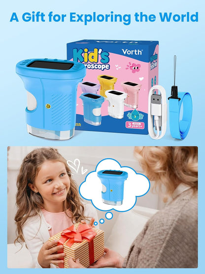 Microscope for Kids, 2.4 Inch Digital Microscope with 1000X Magnification, Handheld Camera Mini Pocket Magnifying Glass, Educational Birthday Gifts Toys for Ages 3+, Blue