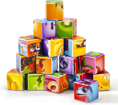 Pairez Toys Random 4 Sets of Magnetic Blocks for Toddlers, 4 Packs Total 16 PCS & 24 Patterns, Magnetic Puzzles for Kids 1-3, Preschool Learning Classroom Must Haves Puzzle Toys