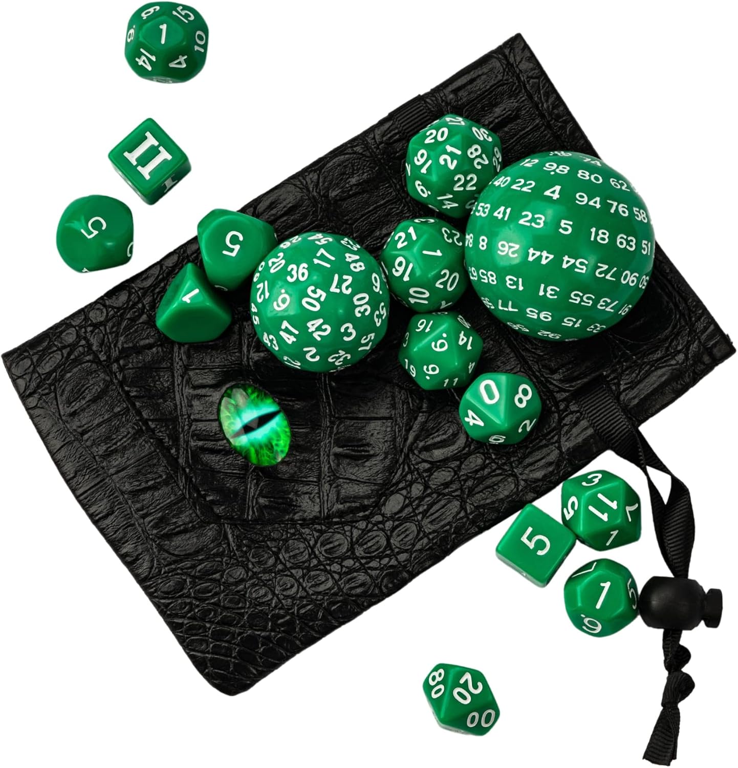 15 Pieces Complete Polyhedral DND Dice Set D3-D100 Spherical D&D Dice Set with Dragon Eye Dice Bag, D100 Dice for RPG Table Games(Black w/Purple Numbers)